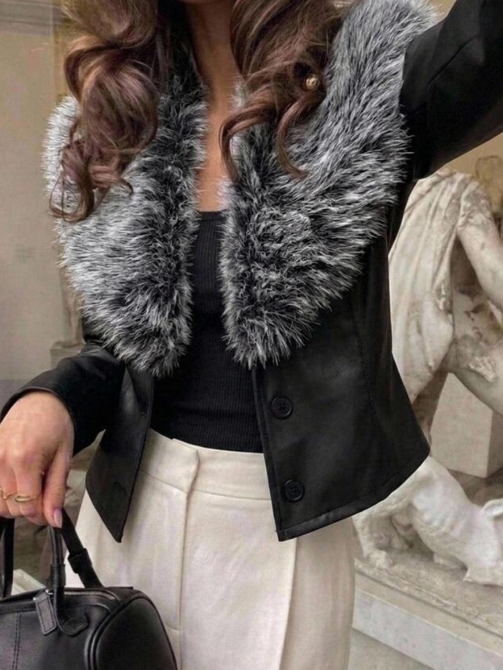 Women's Autumn/Winter Fashion Faux Fur Patchwork Jacket Fall Clothing